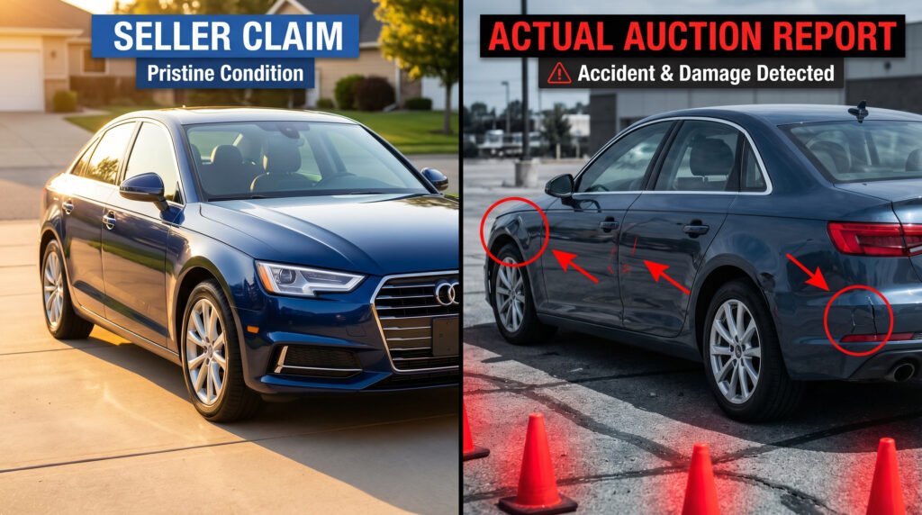 car auction sheet comparison seller claim vs actual report
